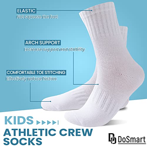 Kids Athletic Crew Socks - 10 Pairs White, 9-12 Years