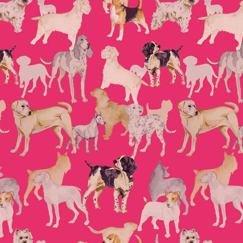 GaliGali Peel and Stick Wallpaper, Pink Dog Pets Wall Paper, Self Adhesive Wallpaper, Removable Contact Paper for Bedroom Cabinets Bathroom Decor Vinyl Waterproof 17.3"x118" NO.A03112A-3