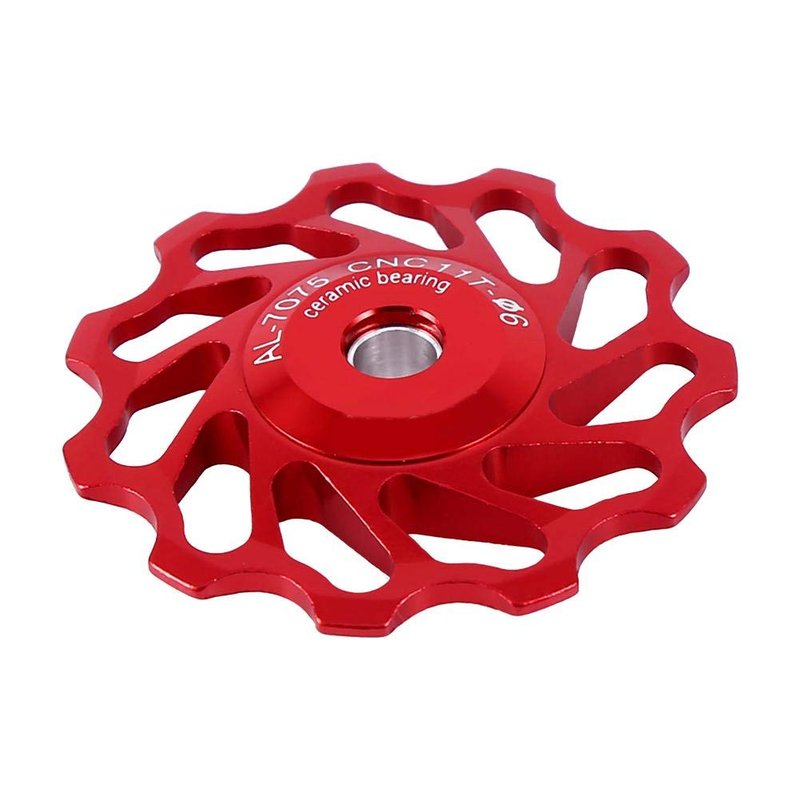 ASHATA Derailleur Pulley 11T Wheels Wheel Ceramic Pulley Aluminium Alloy Roller Accessory Support 7/8/9/10 Speed for (Red,11T)