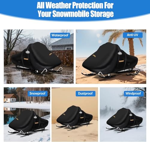 Black 900D Waterproof Snowmobile Cover 130" L x 51" W x 48" H for Arctic Cat Skidoo Yamaha