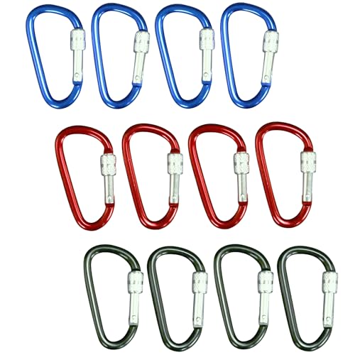 12-Pack Locking Carabiner Keychain - 2.6" Aluminum, Assorted Colors