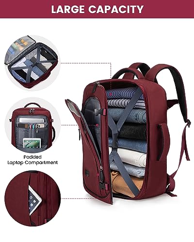 LOVEVOOK Red XL Expandable Carry-On Backpack with 4 Packing Cubes & Water Resistance