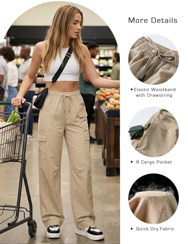 Women's Khaki Cargo Hiking Pants 30-Inch Inseam Quick Dry Outdoor Travel Utility Pants