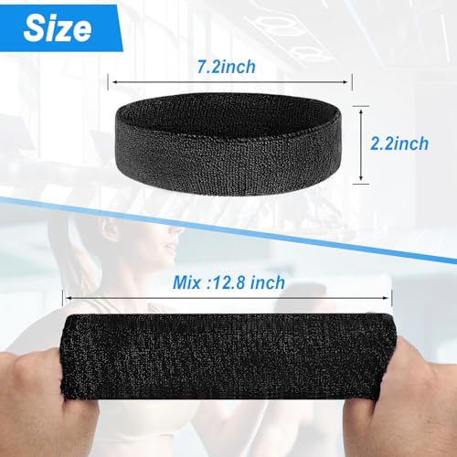 Sport Headbands for Men & Women - 4 Pack Black Cotton Sweatbands