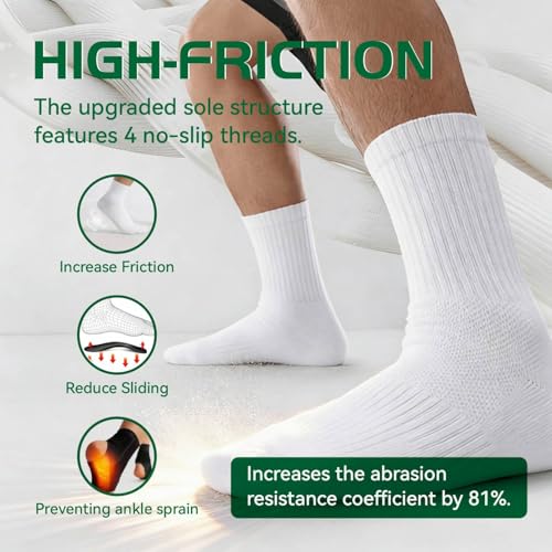 Men's Crew Socks - Cushioned Cotton Athletic Support - 1 Pair White
