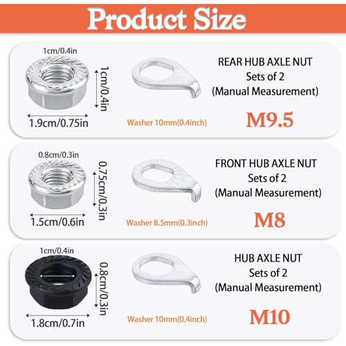 12-Piece Bike Axle Nut and Safety Washer Kit - M8/M9.5/M10