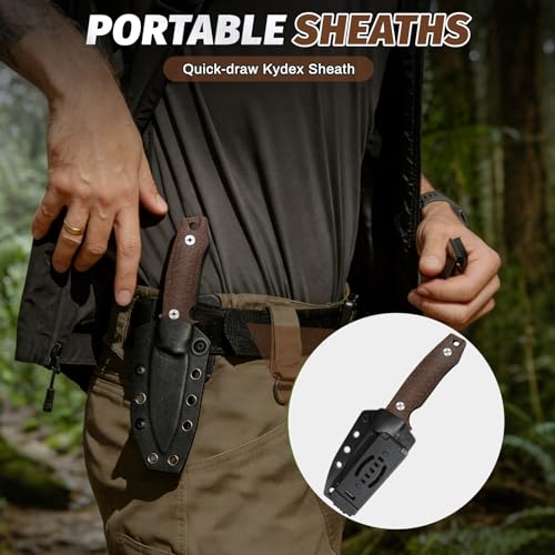 RXLUY Brown Fixed Blade Knife with Kydex Sheath, 2.95" N690Co Steel, Ergonomic Handle
