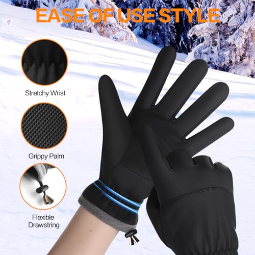 Waterproof Winter Gloves with Cotton Layer - Jet Black, X-Small