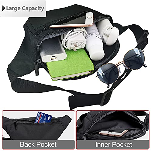 Fanny Pack for Men & Women - Adjustable Lightweight Hip Pack - Black