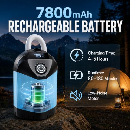 B013 Rechargeable Blue Portable Camping Shower with LED Display and 3 Spray Modes
