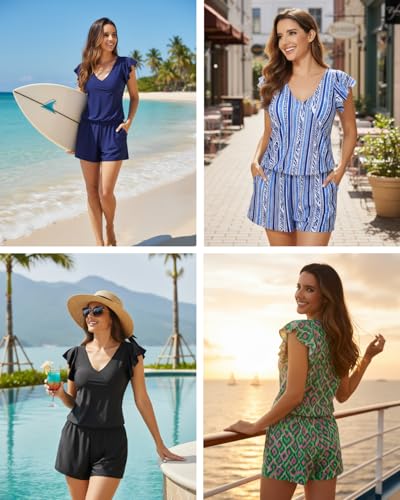 Smismivo Navy Blue Swim Romper with Built-in Bra & Pockets - Large