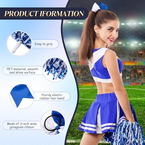 Cheerleading Pom Poms Set with Large Hair Bow - Metallic Blue