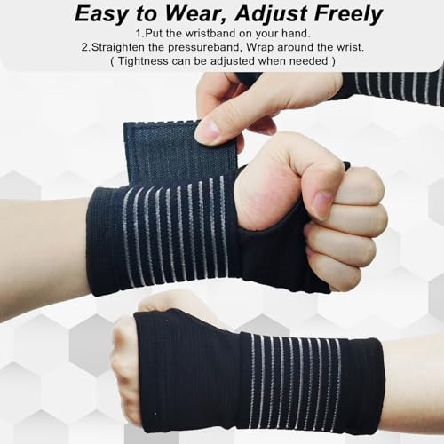 Adjustable Compression Wrist Brace Support - 2 Pack for Pain Relief