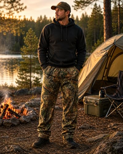 TrailCrest Men's Mossy Oak Highland Timber Camo Sweatpants - Cotton Blend Activewear