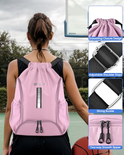 Pink Reflective Soccer Drawstring Backpack with Ball & Shoe Compartments