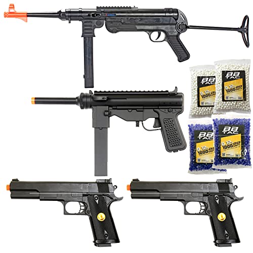 WWII Airsoft Gun Package - 4 Spring Rifles & Pistols with 4000 BBs