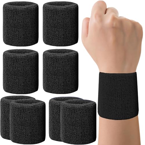 Wrist Sweatbands for Sports - 8 Pack, Black Cotton Bands