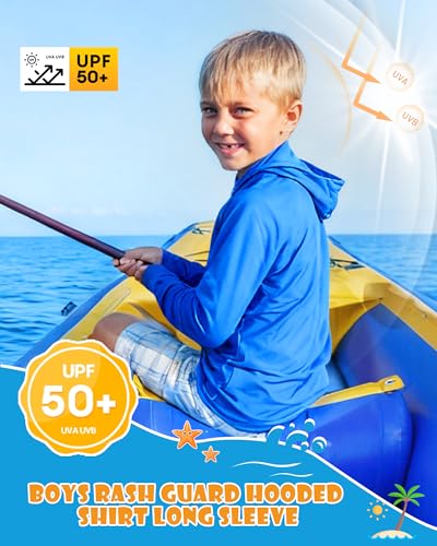 Boys UPF 50+ Long Sleeve Rash Guard Hoodie - Gold, Small