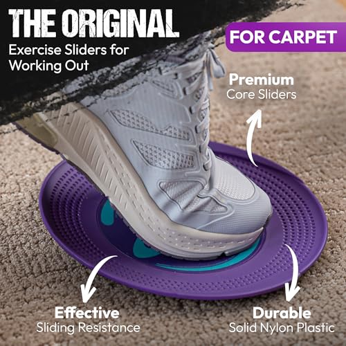 9” Gliding Sliders for Carpet Workouts - Purple, 1 Pair + 4 Videos