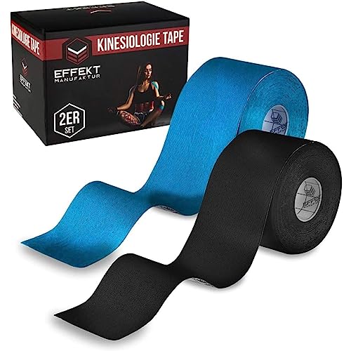 Kinesiology Tape - Waterproof Elastic Physio Tape, 2 Rolls - Blue & Black