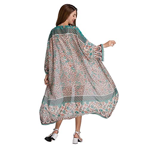 Zoye Chen Women's Coffee Floral Print Loose Kimono Cardigan Cover Up