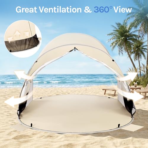 Wolfwise Beige Pop Up Beach Tent for 3 People, Sun Shade Shelter, Foldable & Water-Resistant