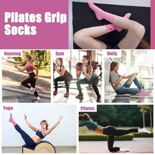 Non-Slip Pilates Grip Socks for Women - Pink Bee