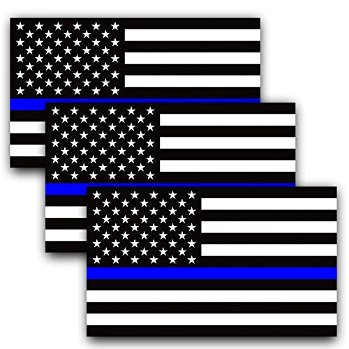 Thin Blue Line US Flag Decal - Black, White & Blue Reflective - 3 Pack