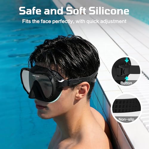 KOMETRA Adult Swim Goggles with Nose Cover - Black Wide View No Leak Diving Mask for Men Women Youth