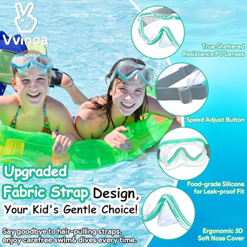 Kids Swim Goggles with Nose Cover - Sea Green & Blue, Anti-fog UV, 3-14 yrs (Vvinca 02-Sea Green & Blue / Standard)