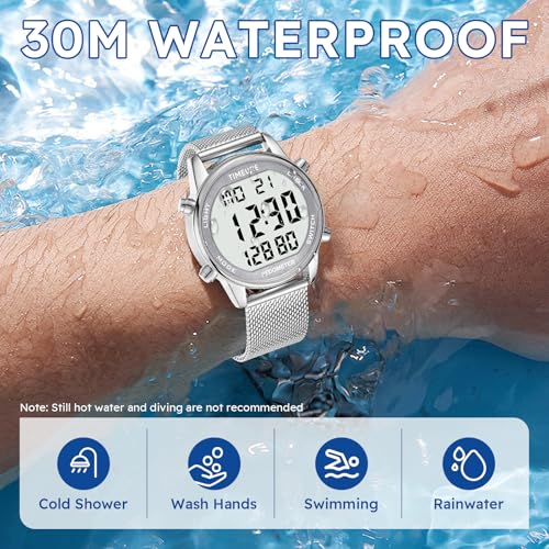 Men's Pedometer Watch with Stainless Steel Bracelet - Black