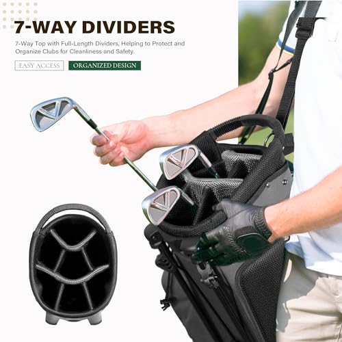 Lightweight 7-Way Golf Stand Bag - Gray | Multiple Pockets, Dual Straps