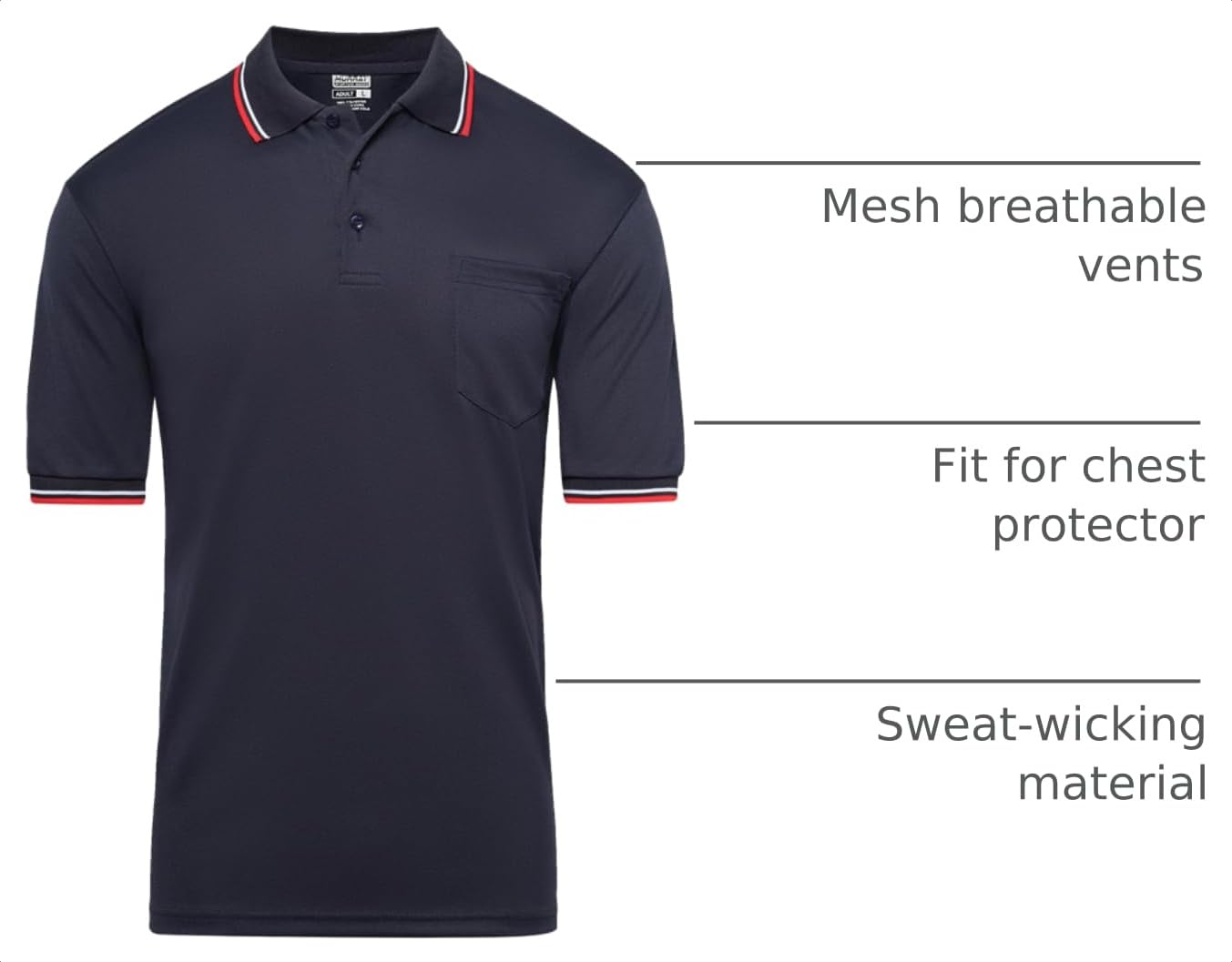 Murray Sporting Goods Short Sleeve Polo Baseball and Softball Umpire Shirt - Sized for Chest Protector (Navy Blue, XX-Large)