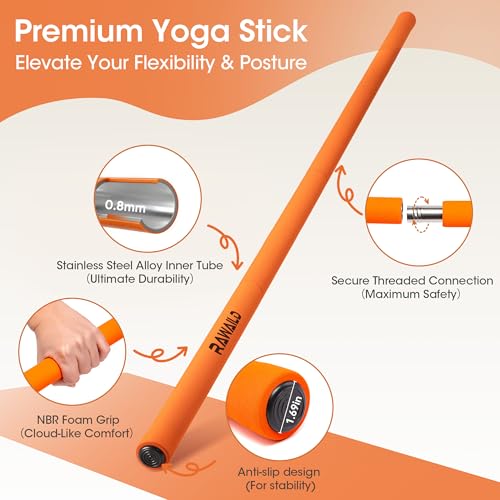 5ft Adjustable Yoga Stick - Sturdy Steel Mobility Stick - Orange