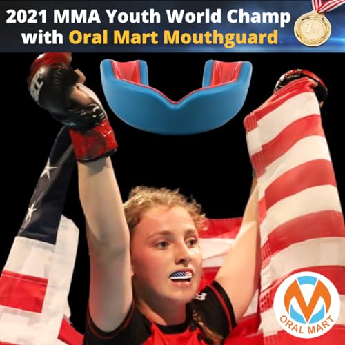 Oral Mart Youth Sports Mouth Guard USA Flag Fangs - Aqua/Red, Strapless, 12 & Under