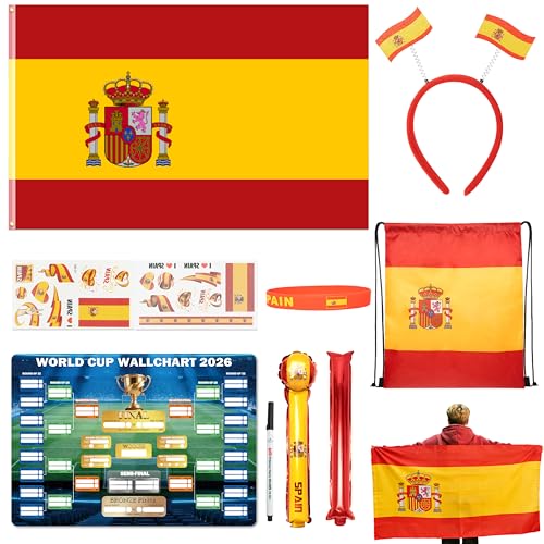 Spain Soccer Supporter Kit - 10-Piece Fan Set with Flag & Accessories