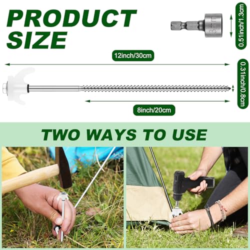 Luminous White 40 Pack 12 Inch Metal Tent Stakes with Hex Driver for Camping & Outdoor