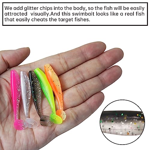 50 Pcs Soft Plastic Paddle Tail Fishing Lures - Mixed Colors