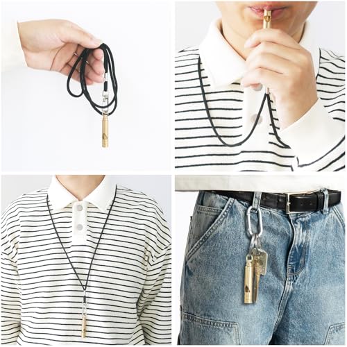 Loud 125 dB Brass Survival Whistle with Lanyard - 1 Pack
