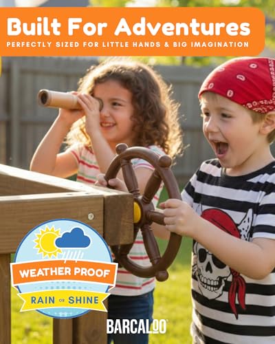 Barcaloo Pirate Playground Bundle - Brown Pirate Set with Telescope, Wheel & Flags for Kids