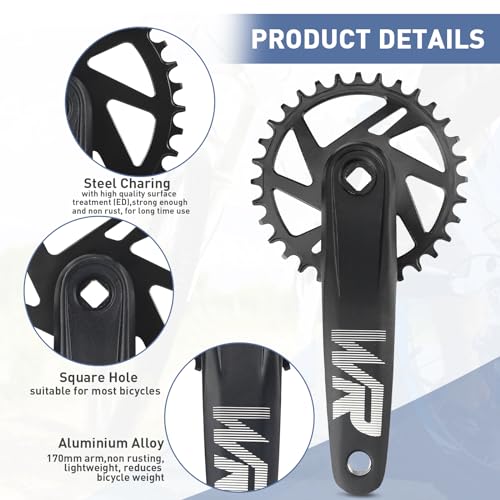 WEEROCK 32T Mountain Bike Crankset with 170mm Alloy Arm for Single & Multi-Speed Bikes