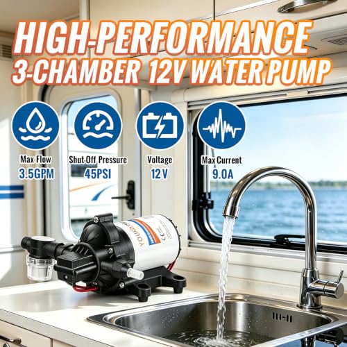 YoungTree 12V RV Water Pump 3.5 GPM 45 PSI Diaphragm Pump Black1