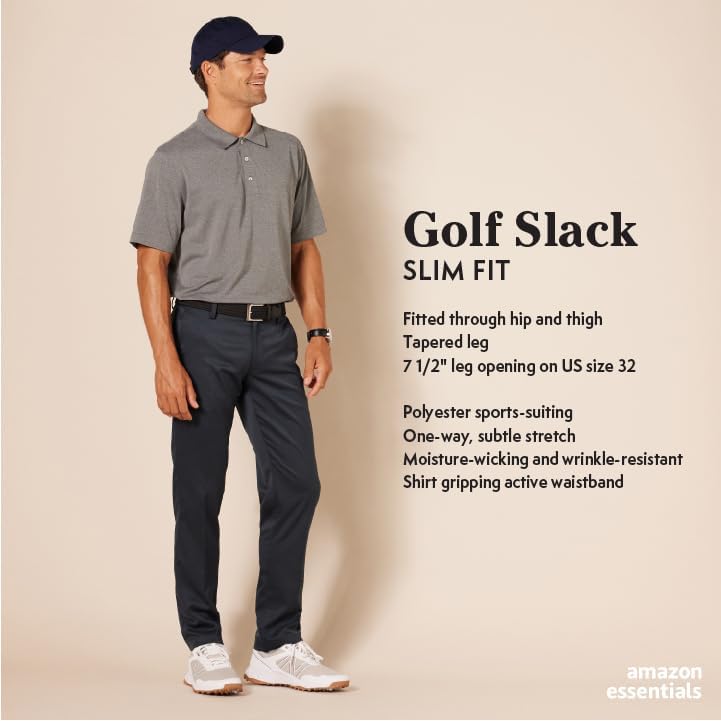 Amazon Essentials Men's Slim-Fit All-Day Stretch Golf Pants Recycled Polyester Black 32W x 32L