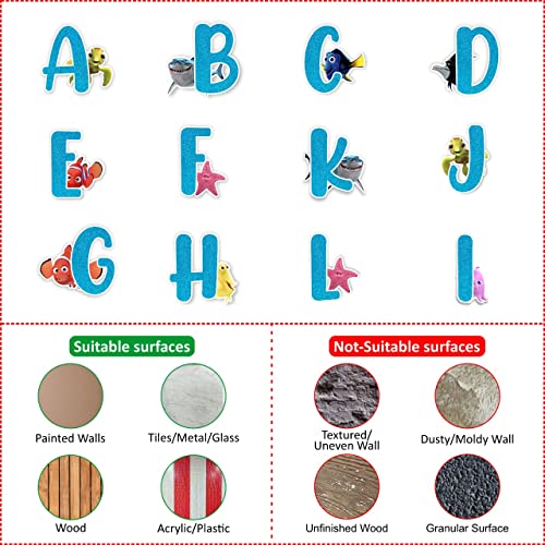 Findng Nmo Alphabet Wall Stickers A to Z ? Educational Ocean Theme Vinyl Wall Decals for Room, or Classroom ? Removable & Reusable Findng Nmo ABC Letters Wall Decor for Toddlers