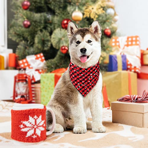 2 Pack Christmas Dog Bandana Set - Plaid Snowflake - Large, Green & Red
