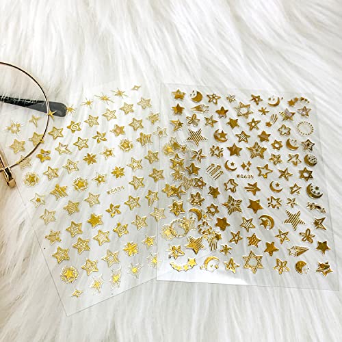 Gold Nail Art Stickers - Sun and Moon 3D Transfer Decals
