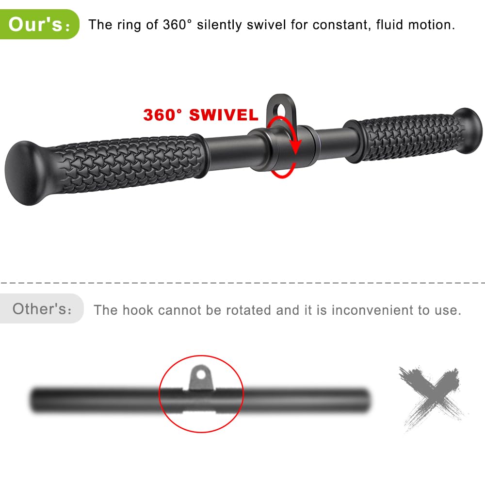 SELEWARE Triceps LAT Pull Down Attachment Free Swivel Straight Bar Press Down Bar with Non-Slip Soft Rubber Grip Home Gym Cable Attachment Workout Accessories 18 inches Long