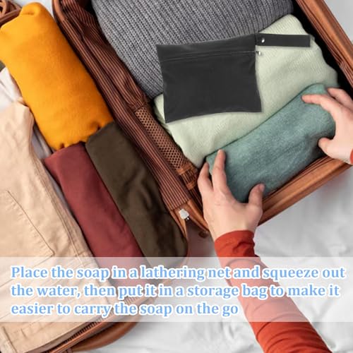 Travel Soap Bar Bags with Foaming Nets - 2 Pack, Black & Grey