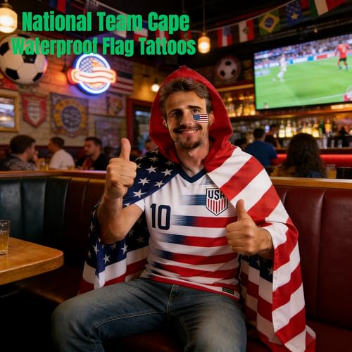 Patriotic Soccer Fan Essentials Kit - American Flag Cape & Waterproof Tattoos - Mixcolor-04