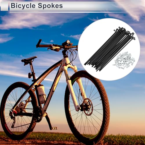 12G 130mm Bicycle Spokes with Nipples Set 36Pcs - Carbon Steel, Black